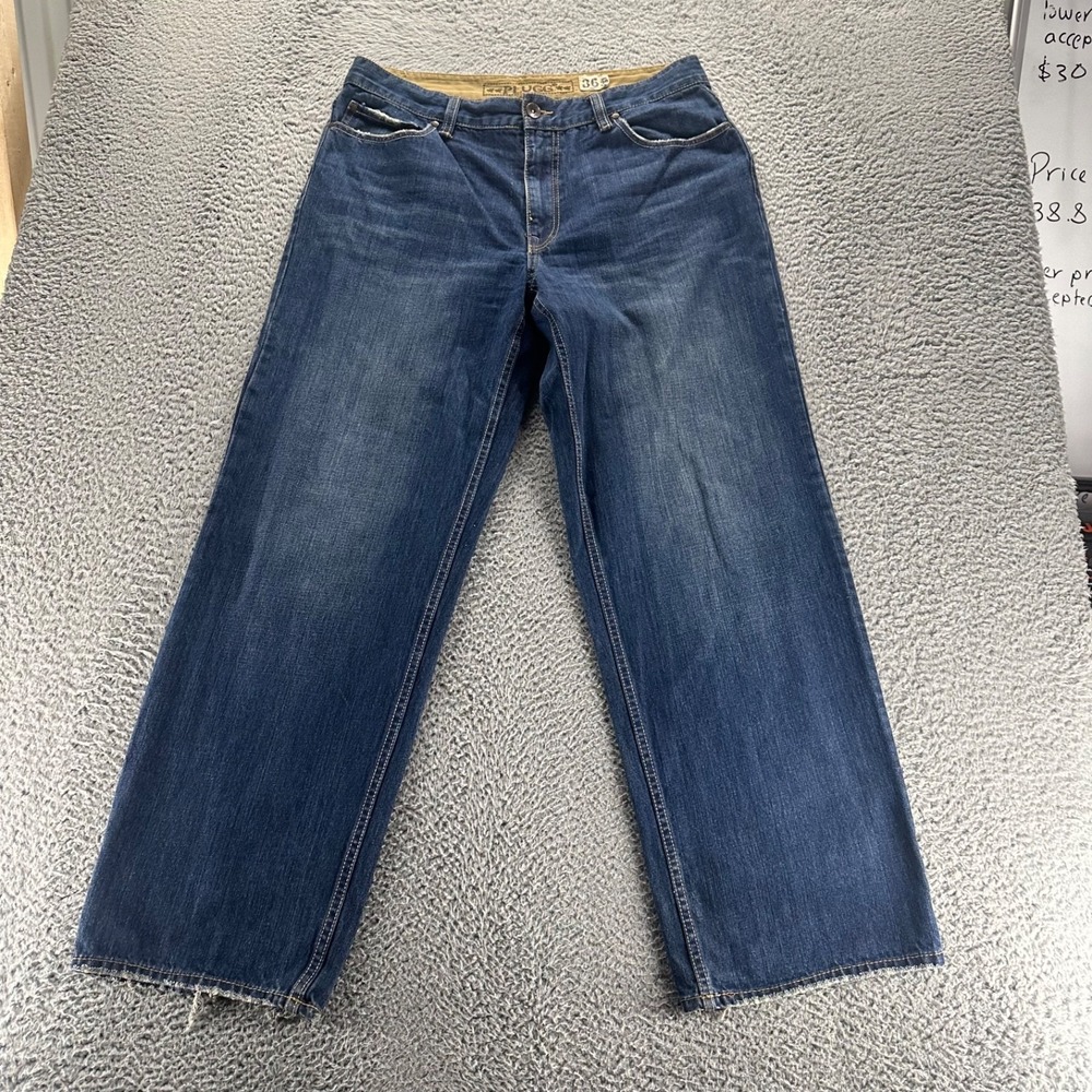 Vintage Plugg Jeans Mens 36x32 Blue Dark Wash Cotton Relaxed Baggy Denim